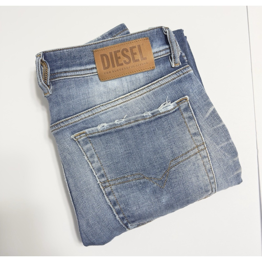 Diesel Mens Sleenker Slim Skinny Distressed Jeans 31x30 Racing Stripe Blue Italy